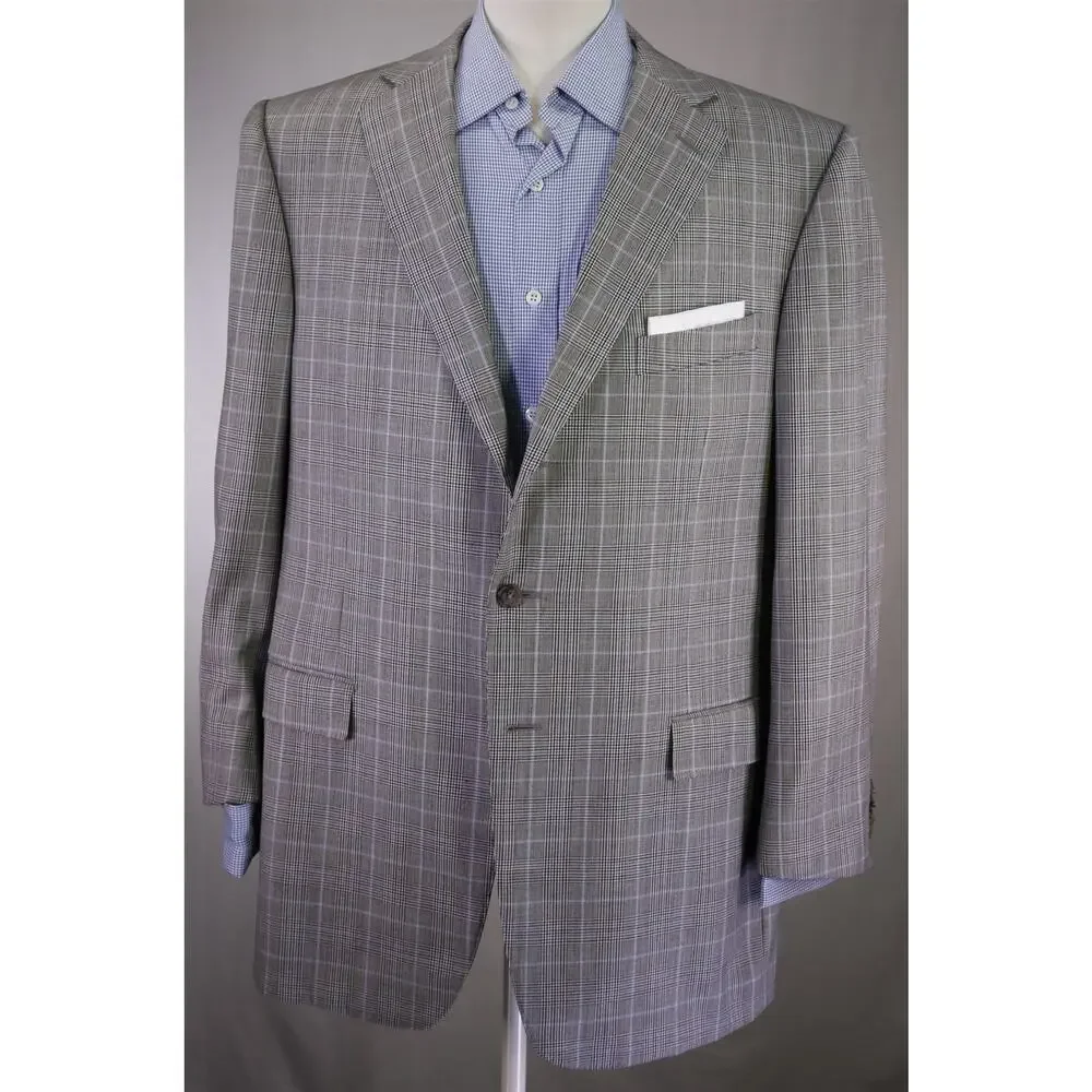 Ermenegildo Zegna Black Gray Blue Plaid Sportcoat Blazer 46R